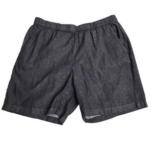 Eileen Fisher Airy twill organic cotton black/gray pull-on shorts Sz LG